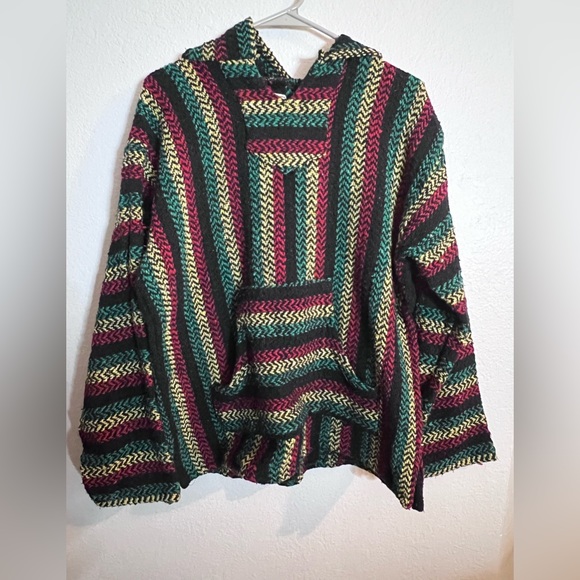 BAJA JOE Sweaters Baja Joe Hoodie Mens Small Multi Striped Ruff Hewn Rasta Surf Poncho